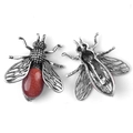 Vintage silver bee brooch pendant with red aventurine stone and hollow wings - Synthetic Goldstone