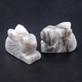 Natural striped agate crystal rabbit figurines with polished stone texture carving - White Crazy Lace Agate