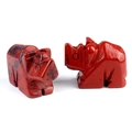 Set of two hand-carved red jasper rhino animal figurines with natural black spots - Red Jasper