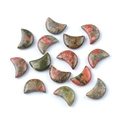 Green and pink unakite moon shaped natural stone beads for DIY jewelry making - Unakite