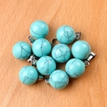Lot de 10 pendentifs ronds en cristal turquoise 14mm avec attaches argentées sur bois - Turquoise (Synthetic) (Pendant Only)