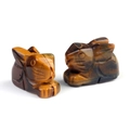 Set of two handcrafted natural tiger eye stone rabbit carvings with golden texture - Tiger's Eye