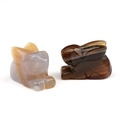 Pair of carved stone rabbits in natural grey agate and tiger eye gemstone finish - Natural Agate