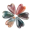 Polished natural stone long heart-shaped pendants with pre-drilled holes in various colors - India Agate