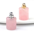 Pink quartz rectangular perfume bottle pendants with gold and silver metal caps - Gold Head / Rose Quartz