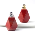 Red jasper octagonal perfume bottle pendants with gold and silver metal caps - Silver Clasp Marble White / Red Jasper