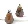 Octagonal natural stone perfume bottle pendant with gold and silver metal caps - Silver Clasp Marble White / India Agate