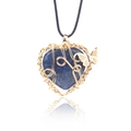 Pendentif cœur en lapis-lazuli arbre de vie avec papillon enroulé et cordon noir - Lapis-lazuli