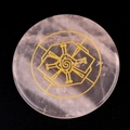 Piedra energética de cuarzo rosa natural con grabado dorado de geometría sagrada - Cuarzo Rosa Estilo Geométrico