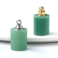 Rectangle natural green stone perfume bottle pendant with metallic gold and silver caps - Gold Head / Green Aventurine