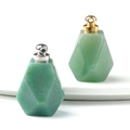 Green aventurine stone perfume bottle pendant with faceted cut and gold metal cap - Silver Clasp Marble White / Green Aventurine