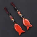 Portachiavi artigianale a forma di pesce in diaspro rosso con cordino intrecciato - Diaspro Rosso