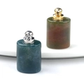 Natuurlijke kwarts parfumfles hanger in blauwgroen met een zilveren metalen kap - Indiase Agaat