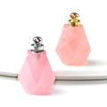 Gefacetteerde rozenkwarts parfumfles hangers met goud- en zilverkleurige doppen - Rozenkwarts