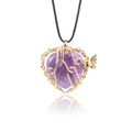 Pendentif cœur en cristal violet avec fil doré torsadé et breloque papillon - Améthyste