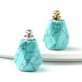 Achthoekige turkooizen kristallen parfumfles hanger met goud en zilver metalen ring - Blauw Turkoois