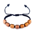 Bracelet tissé main avec sept pierres œil de tigre orange et cordon noir réglable - Topaze