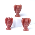 Strawberry quartz mini angel figurines with natural wing carvings and speckled texture - Purple Aventurine