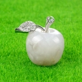Mini crystal apple decor with white marble texture and silver rhinestone leaf - White Crazy Lace Agate