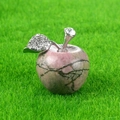 Pink and grey marble stone apple figurine with silver leaf and crystal accents - Rhodonite