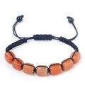 Pulsera tejida a mano con siete piedras naturales cuadradas naranjas y cordón ajustable - Aventurina roja