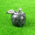 Labradorite crystal apple ornament with silver leaf and sparkling white rhinestones - Larvikite