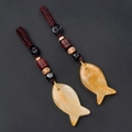 Handcrafted yellow natural agate gemstone fish keychain with traditional red woven cord - Topaz