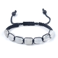 Pulsera tejida a mano con siete cuentas rectangulares de piedra de luna blanca y cordón - Cristal de roca