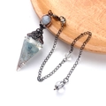 Wünschelrute aus Residen mit hellblauen Steinen und Kupferspirale an Metallkette - Aquamarin (Antikrot)