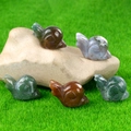 Set of five polished natural agate and crystal snail figurines for micro landscapes - India Agate