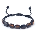 Pulsera tejida ajustable con cuentas rectangulares de piedra de ojo de tigre pulida - Ojo de tigre
