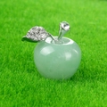 Green crystal apple ornament with sparkling rhinestone leaf for home decor gift - Green Aventurine