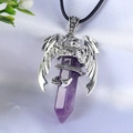 Drachen Anhänger Kette mit lila hexagonalem Kristall und schwarzer Kordel für Damen - Amethyst