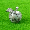 Mini crystal apple ornament in spotted grey stone with rhinestone leaf for home decor - Tianshan Blue