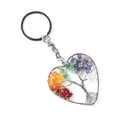 Colorful chakra gemstone tree of life heart keychain with silver metal wire wrap - Heart Style