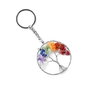 Tree of Life keychain with colorful chakra crystal stones and silver wire wrap - Round Hoop Style