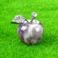 Miniature amethyst apple sculpture with silver leaf and rhinestones for home decor - Amethyst