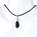 Minimalistische schwarze Tropfenkristall-Halskette mit schwarzer Kordel und Silberverschluss - Obsidian