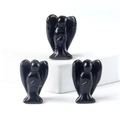 Lot de trois figurines d'anges en obsidienne noire polie avec détails d'ailes épurés - Obsidienne