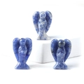 Trois figurines d'anges en pierre de sodalite naturelle bleue et blanche sur socle - Sodalite