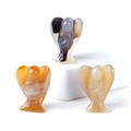 Trois figurines d'anges en cristal naturel sculptées à la main en pierres polies - Agate naturelle