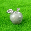 Grey-green natural crystal apple ornament with silver-toned rhinestone leaf and stem - Labradorite