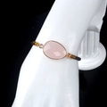 Pink faceted crystal teardrop pendant with gold plating on brown woven cord bracelet - Rose Quartz