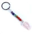 Portachiavi angelo 7 chakra con ciondolo in quarzo rosa su anello in argento lucido - Quarzo rosa