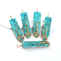 Zwaardvormige turkooizen hangers met gouden levensboomontwerp van gewikkeld draad - Blauw Turkoois