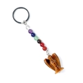 Portachiavi angelo in occhio di tigre con perle chakra colorate e anello in metallo argento - Occhio di tigre