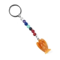 Portachiavi angelo chakra arancione con sette perle di pietre e anello in metallo argento - Giada Gialla