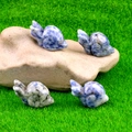 Miniature blue sodalite snail figurines set of four on decorative stone background - Blue Spot Stone
