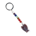 Porte-clés ange en pierre naturelle avec sept perles de chakra et pendentif violet - Agate d'Inde