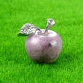 Miniature purple crystal apple ornament with silver rhinestone leaf on green grass - Lilac Stone